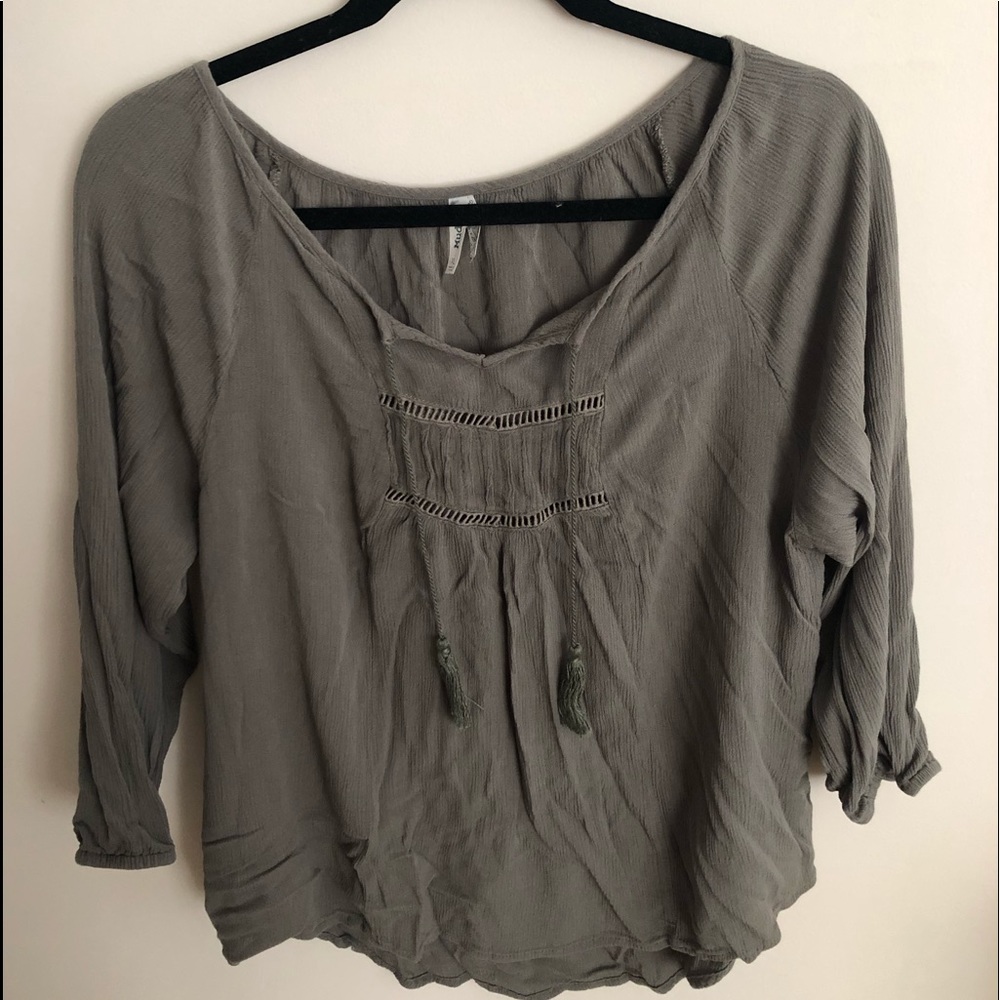 Olive green BoHo tassel shirt